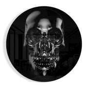 Reflecterende schedel van zwart obsidiaan – Rond Glasschilderij
