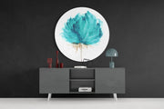 Bloeiende bloem in petrolkleurige aquarel – Rond Glasschilderij