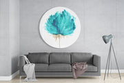 Bloeiende bloem in petrolkleurige aquarel – Rond Glasschilderij