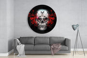 Sugar Skull met karmozijnrode ogen – Rond Glasschilderij