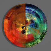 Pixelspectrum in waaierpatroon – Rond Glasschilderij
