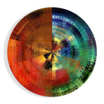 Pixelspectrum in waaierpatroon – Rond Glasschilderij