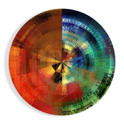 Pixelspectrum in waaierpatroon – Rond Glasschilderij