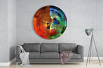 Pixelspectrum in waaierpatroon – Rond Glasschilderij