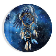 Dromenvanger met adelaar en blauwe kosmos – Rond Glasschilderij