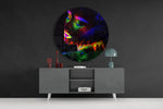 Profiel met neon poederexplosie – Rond Glasschilderij