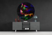 Profiel met neon poederexplosie – Rond Glasschilderij