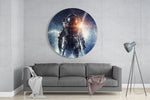 Astronautenportret bij maanopkomst – Rond Glasschilderij