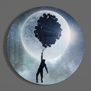 Cluster van maanballonnen in de lucht – Rond Glasschilderij