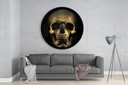 Brons-gouden schedel – Rond Glasschilderij