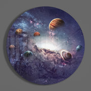 Planeten van het zonnestelsel in een nevel – Rond Glasschilderij