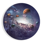 Planeten van het zonnestelsel in een nevel – Rond Glasschilderij