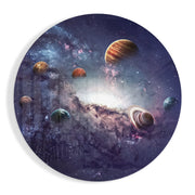 Planeten van het zonnestelsel in een nevel – Rond Glasschilderij