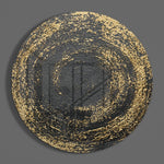 Zwart-gouden cirkel met spetters – Rond Glasschilderij