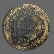 Zwart-gouden cirkel met spetters – Rond Glasschilderij