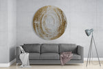 Getextureerde cirkel in crème en goud – Rond Glasschilderij