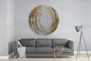 Getextureerde cirkel in crème en goud – Rond Glasschilderij