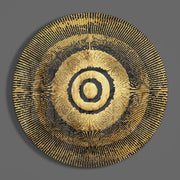 Gouden zonnestralen met bullseye – Rond Glasschilderij