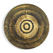 Gouden zonnestralen met bullseye – Rond Glasschilderij