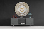 Wit-gouden bullseye met stralen – Rond Glasschilderij