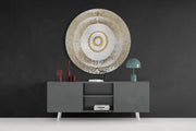Wit-gouden bullseye met stralen – Rond Glasschilderij