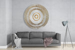 Wit-gouden bullseye met stralen – Rond Glasschilderij