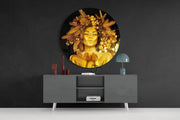 Vrouw met gouden kroon – Rond Glasschilderij