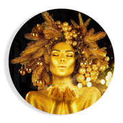 Vrouw met gouden kroon – Rond Glasschilderij