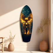 Golden Eagle Wings Motorcycle Fire Glass Wall Art.