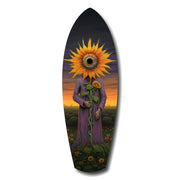 Sunflower-Headed Figure Surreal Glass Wall Art.