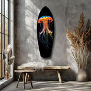 Glowing Orange Jellyfish Ocean Glass Wall Art.