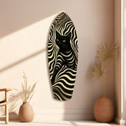 Black Cat Wavy Optical Pattern Glass Wall Art.