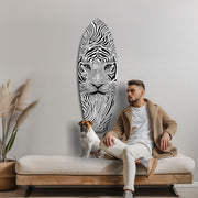 Optical Lion Black White Lines Glass Wall Art.