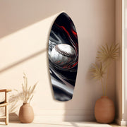Baseball Liquid Swirl Black Red Glass Wall Art.