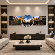 Golden Cliffs Mountain Valley 3 Piece Glass Wall Art
