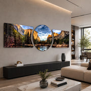 Golden Cliffs Mountain Valley 3 Piece Glass Wall Art