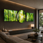 Sunlit Green Forest Canopy 3 Piece Glass Wall Art