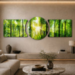 Sunlit Green Forest Canopy 3 Piece Glass Wall Art