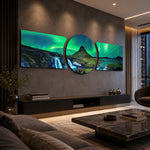 Green Aurora Mountain Night 3 Piece Glass Wall Art