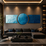 Flowing Blue Ocean Abstract 3 Piece Glass Wall Art