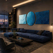 Flowing Blue Ocean Abstract 3 Piece Glass Wall Art