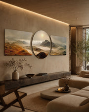 Misty Golden Mountain Valley 3 Piece Glass Wall Art