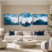 Crashing Blue Ocean Wave 3 Piece Glass Wall Art