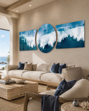 Crashing Blue Ocean Wave 3 Piece Glass Wall Art