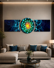 Glowing Teal Dahlia Bloom Macro 3 Piece Glass Wall Art
