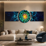Glowing Teal Dahlia Bloom Macro 3 Piece Glass Wall Art
