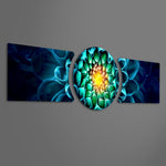 Glowing Teal Dahlia Bloom Macro 3 Piece Glass Wall Art