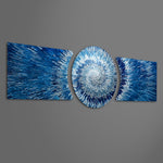 Blue Silver Exploding Starburst Shards 3 Piece Glass Wall Art