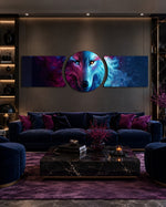 Blue and Red Galaxy Wolf 3 Piece Glass Wall Art