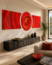 Crimson Swirl Vortex 3 Piece Glass Wall Art